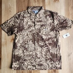 Lifted Research Group LRG camo Hawaiian palm tropical button down shirt medium